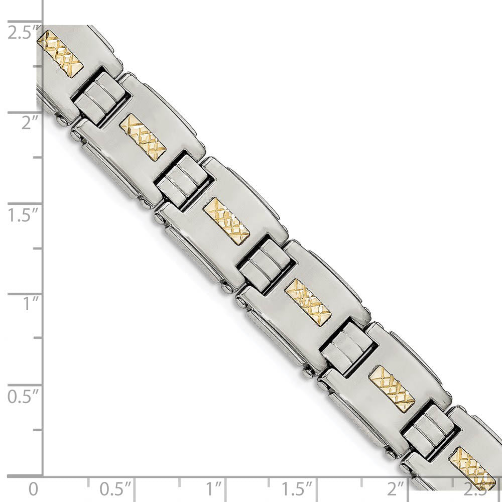 Alternate view of the 12.5mm Stainless Steel & 14K Yellow Gold Inlay Link Bracelet, 8 Inch by The Black Bow Jewelry Co.