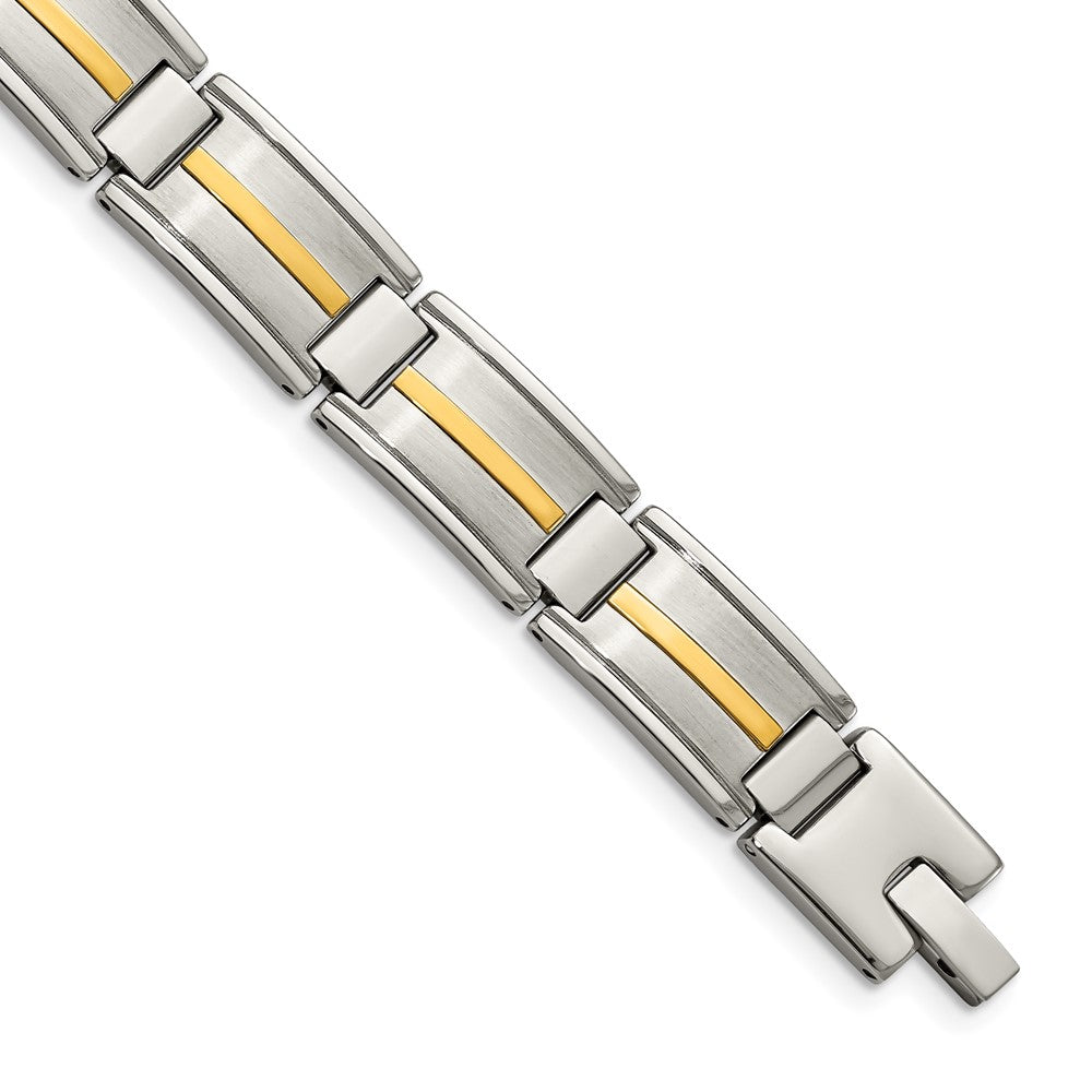 14mm Stainless Steel &amp; 14K Yellow Gold Accent Link Bracelet, 8.75 In, Item B18619 by The Black Bow Jewelry Co.