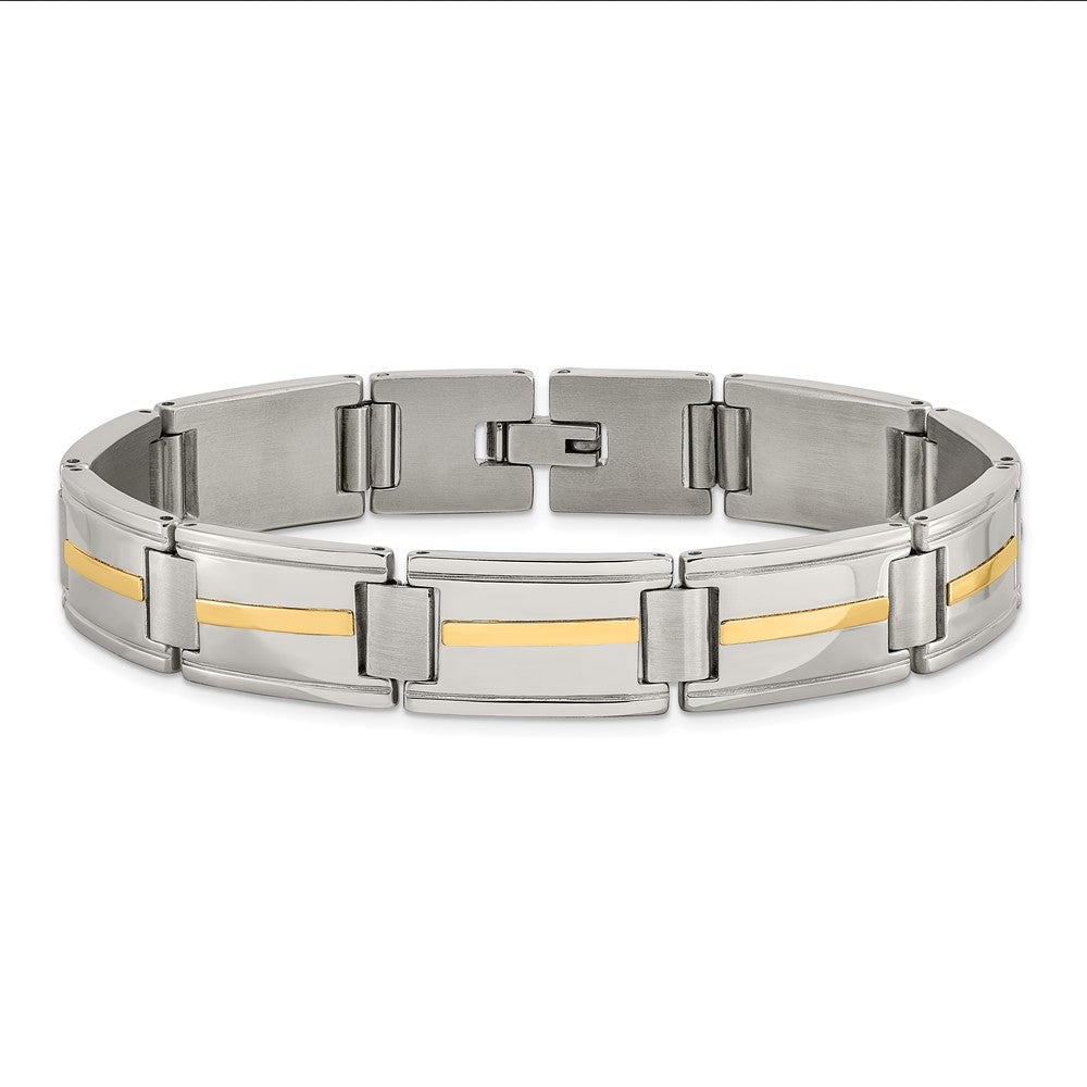 Alternate view of the 14mm Stainless Steel &amp; 14K Yellow Gold Accent Link Bracelet, 8.75 In by The Black Bow Jewelry Co.