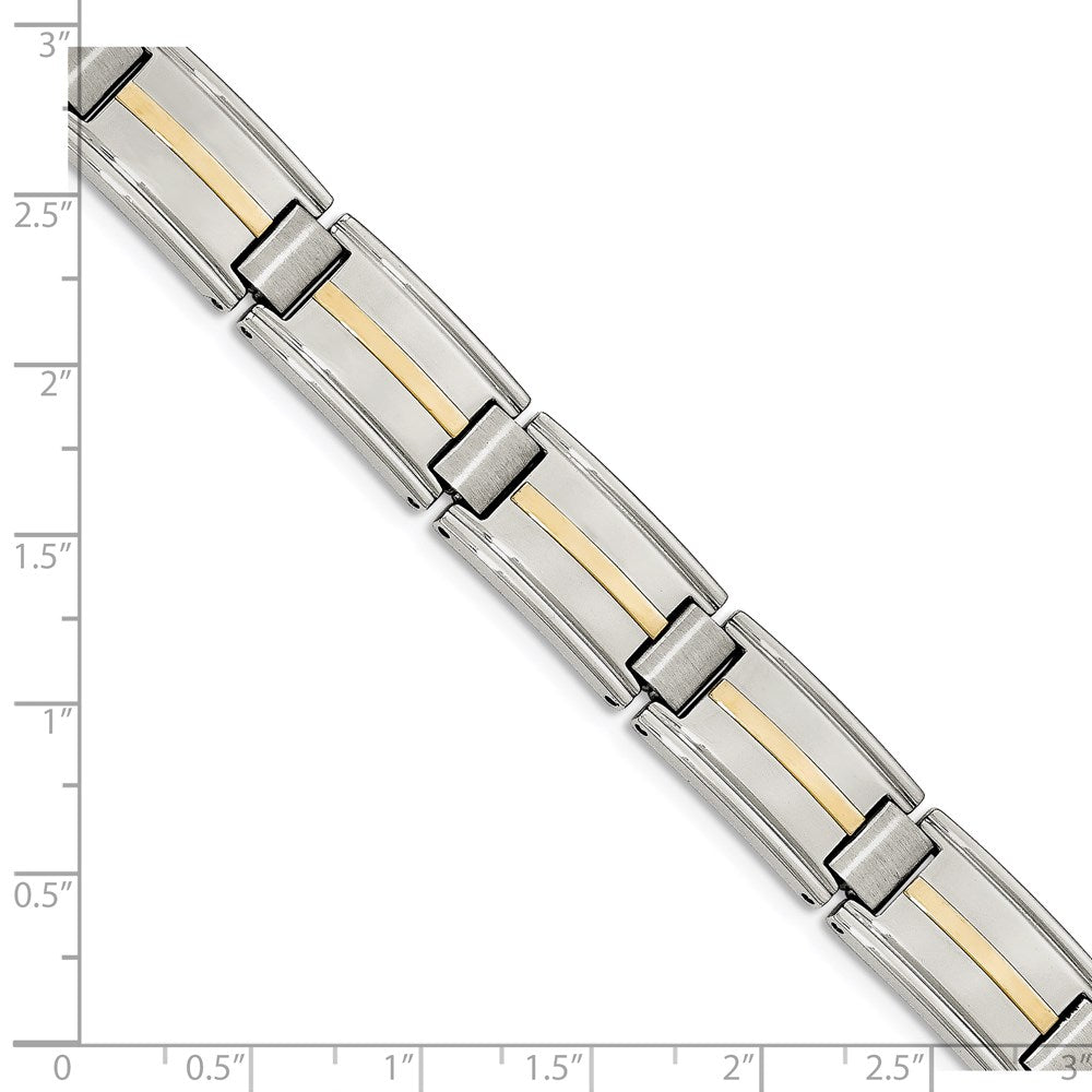 Alternate view of the 14mm Stainless Steel &amp; 14K Yellow Gold Accent Link Bracelet, 8.75 In by The Black Bow Jewelry Co.
