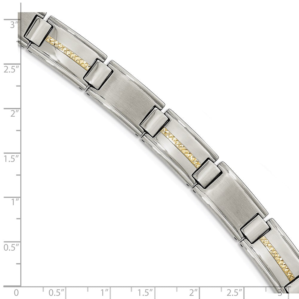 Alternate view of the 12.5mm Stainless Steel &amp; 14K Yellow Gold Inlay Link Bracelet, 8.75 In by The Black Bow Jewelry Co.