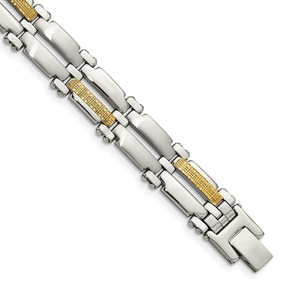 10mm Stainless Steel &amp; 14K Yellow Gold Accent Link Bracelet, 8.5 Inch, Item B18621 by The Black Bow Jewelry Co.