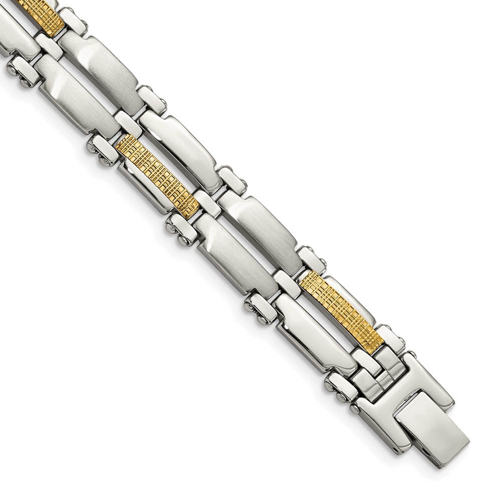 10mm Stainless Steel & 14K Yellow Gold Accent Link Bracelet, 8.5 Inch, Item B18621 by The Black Bow Jewelry Co.