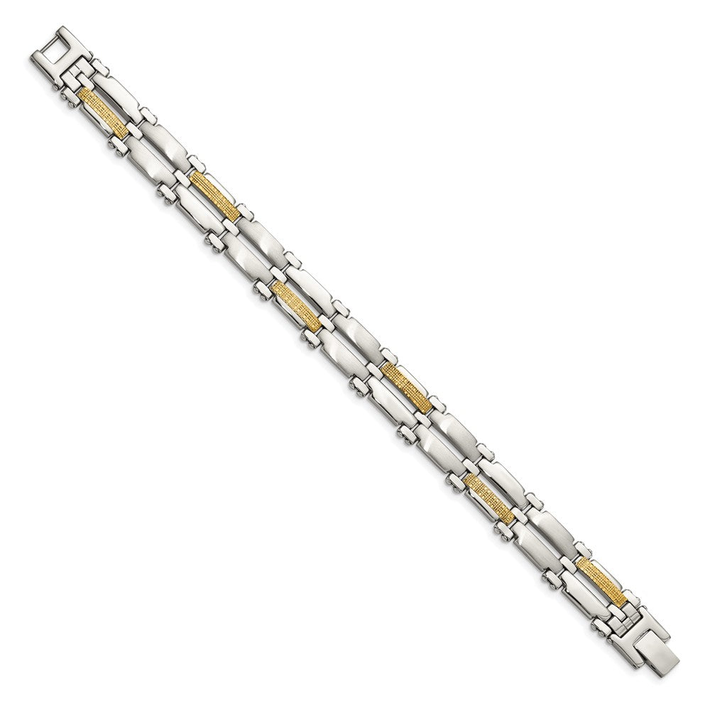 Alternate view of the 10mm Stainless Steel &amp; 14K Yellow Gold Accent Link Bracelet, 8.5 Inch by The Black Bow Jewelry Co.