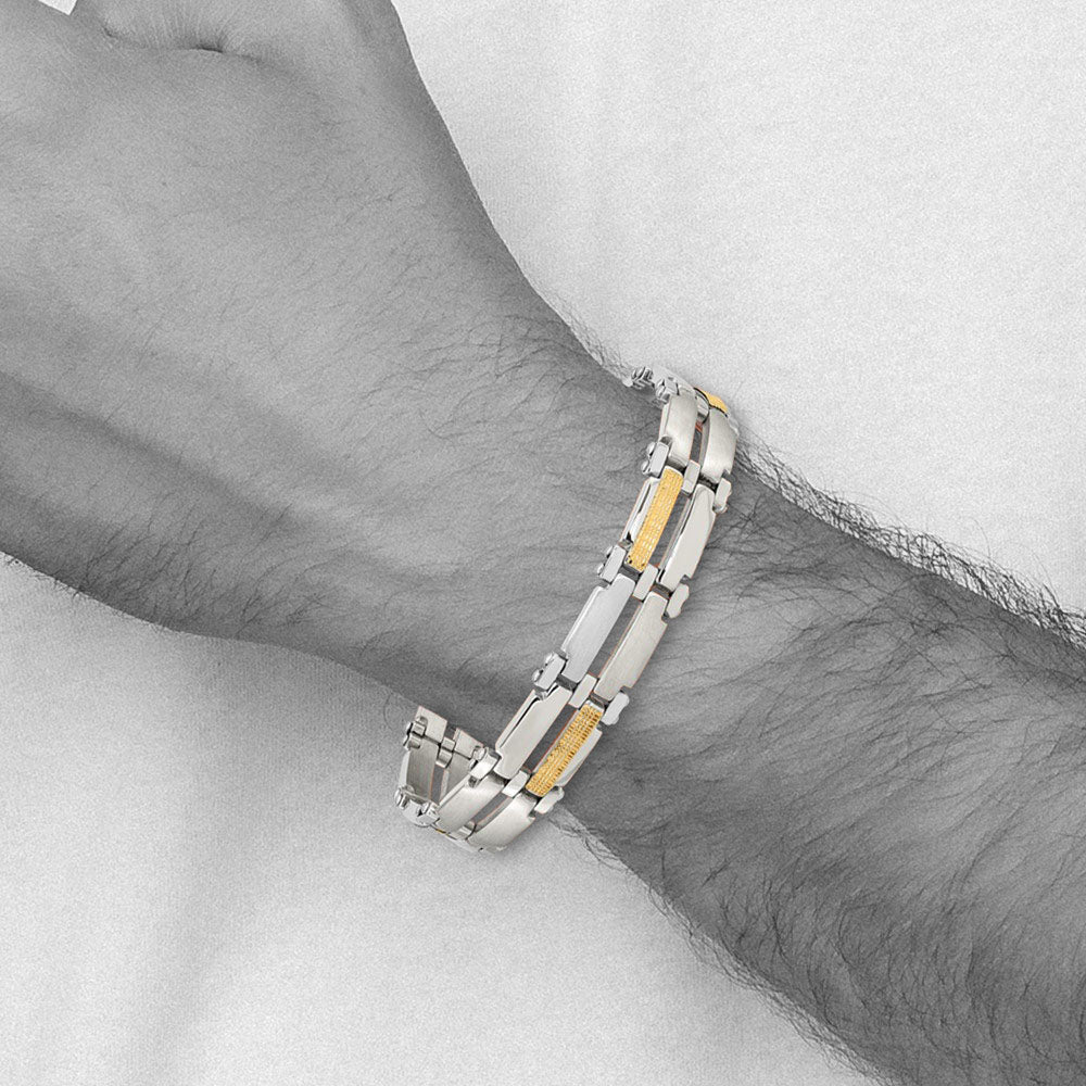 Alternate view of the 10mm Stainless Steel &amp; 14K Yellow Gold Accent Link Bracelet, 8.5 Inch by The Black Bow Jewelry Co.