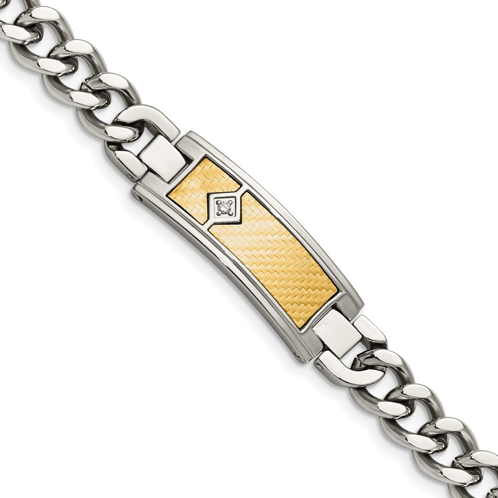 Stainless Steel &amp; 18K Yellow Gold Inlay &amp; Diamond I.D. Bracelet, 9 In, Item B18622 by The Black Bow Jewelry Co.