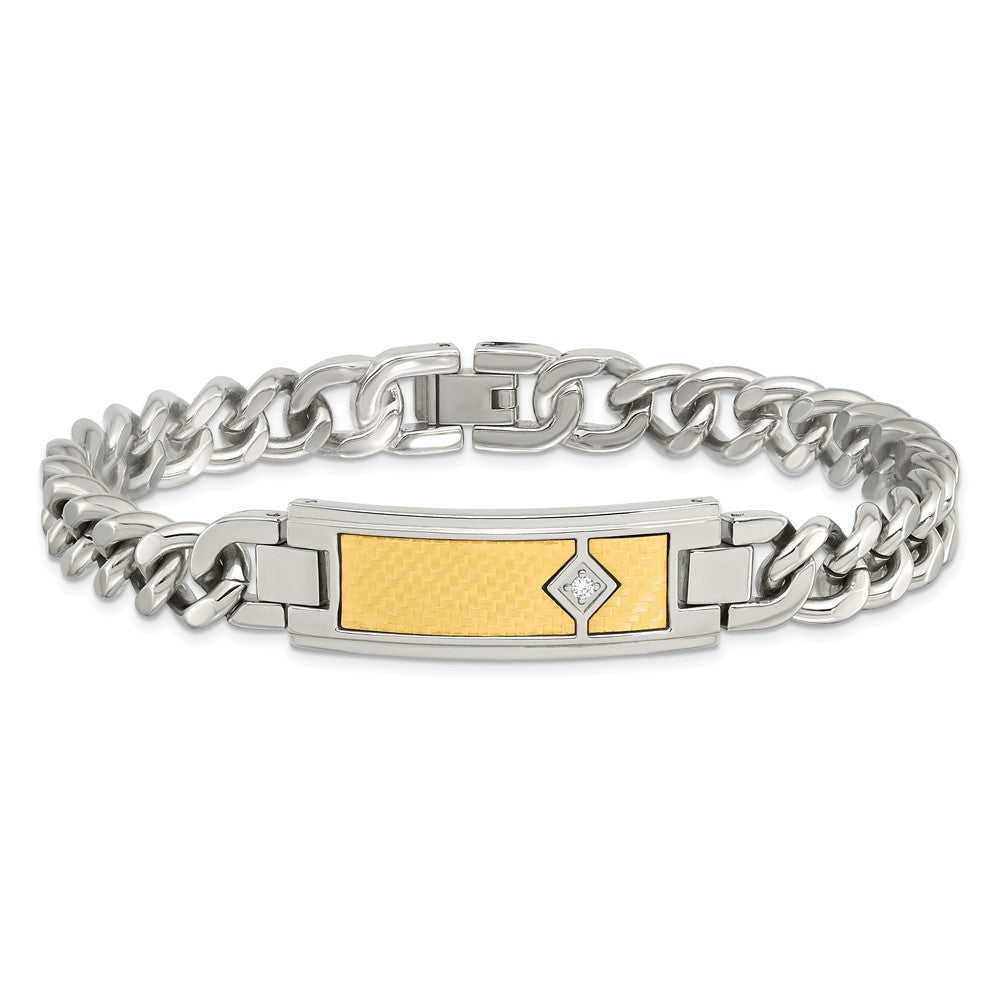 Alternate view of the Stainless Steel &amp; 18K Yellow Gold Inlay &amp; Diamond I.D. Bracelet, 9 In by The Black Bow Jewelry Co.