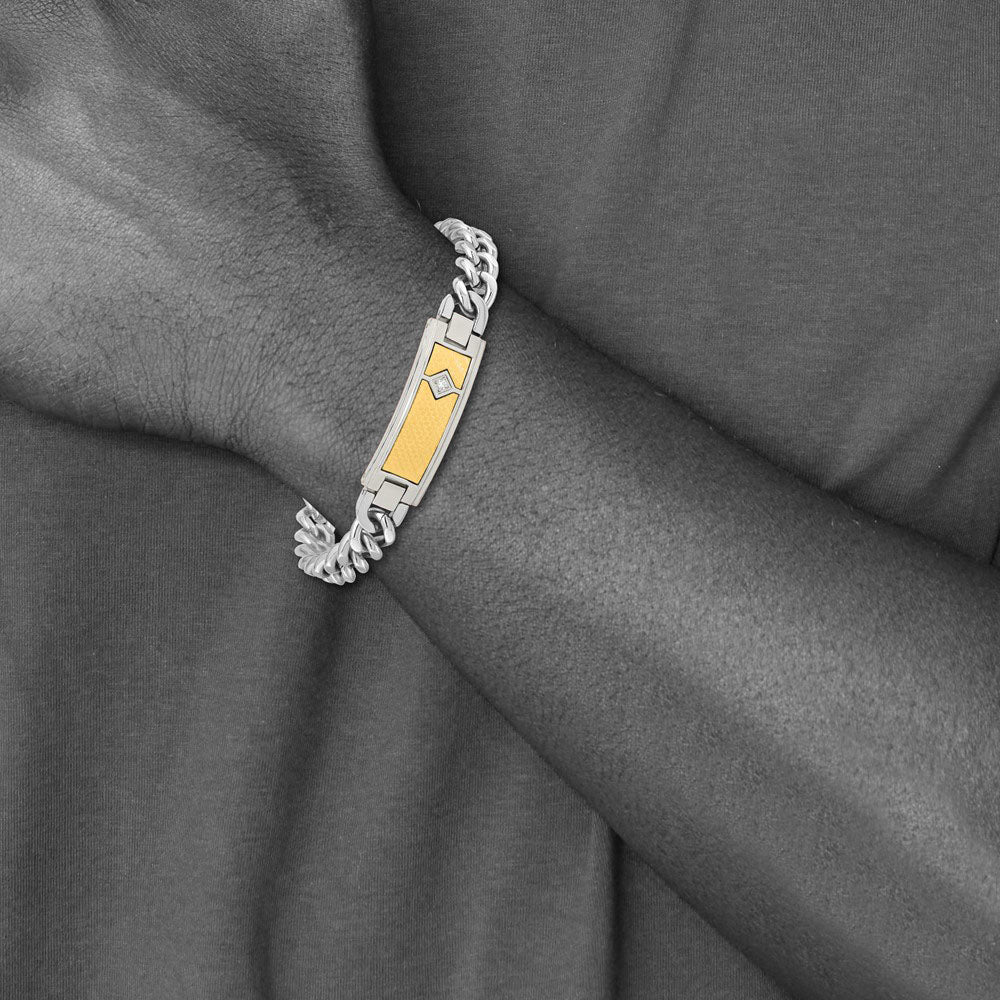 Alternate view of the Stainless Steel &amp; 18K Yellow Gold Inlay &amp; Diamond I.D. Bracelet, 9 In by The Black Bow Jewelry Co.
