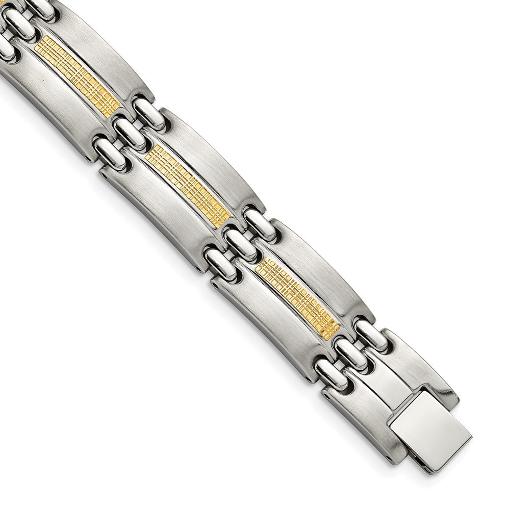 19mm Stainless Steel &amp; 14K Yellow Gold Accent Link Bracelet, 8.5 Inch, Item B18625 by The Black Bow Jewelry Co.