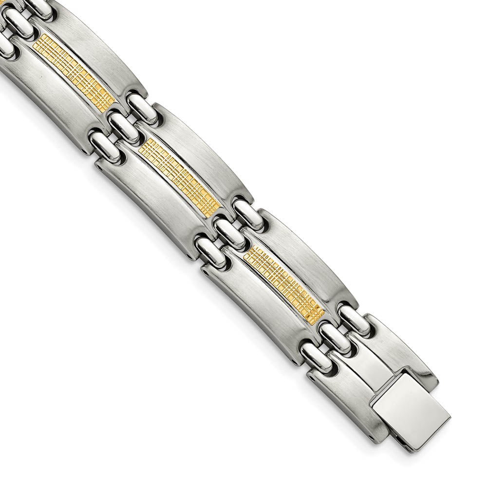 19mm Stainless Steel & 14K Yellow Gold Accent Link Bracelet, 8.5 Inch, Item B18625 by The Black Bow Jewelry Co.