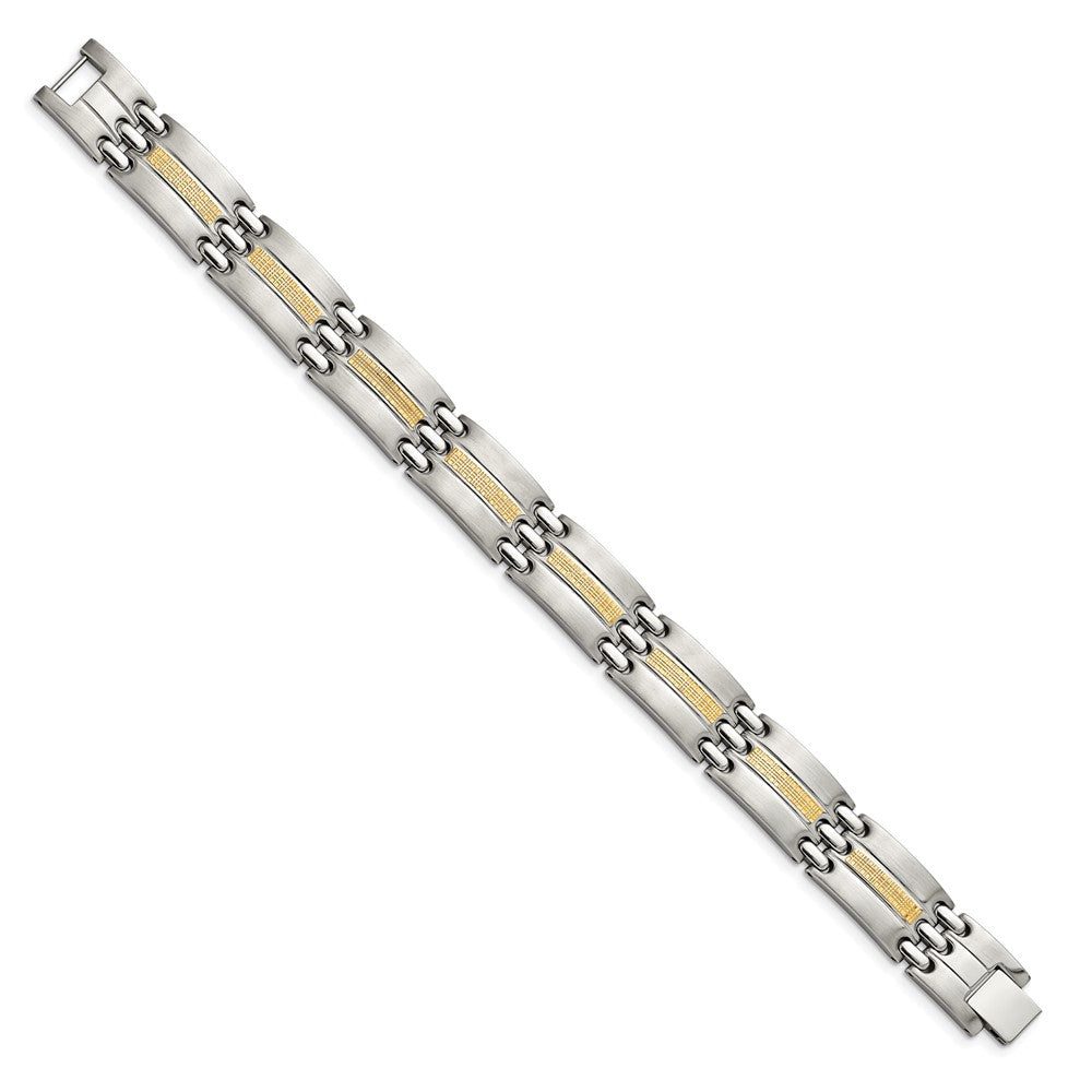 Alternate view of the 19mm Stainless Steel &amp; 14K Yellow Gold Accent Link Bracelet, 8.5 Inch by The Black Bow Jewelry Co.