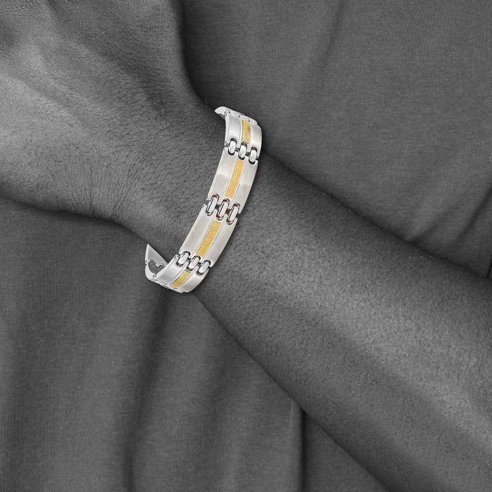 Alternate view of the 19mm Stainless Steel &amp; 14K Yellow Gold Accent Link Bracelet, 8.5 Inch by The Black Bow Jewelry Co.