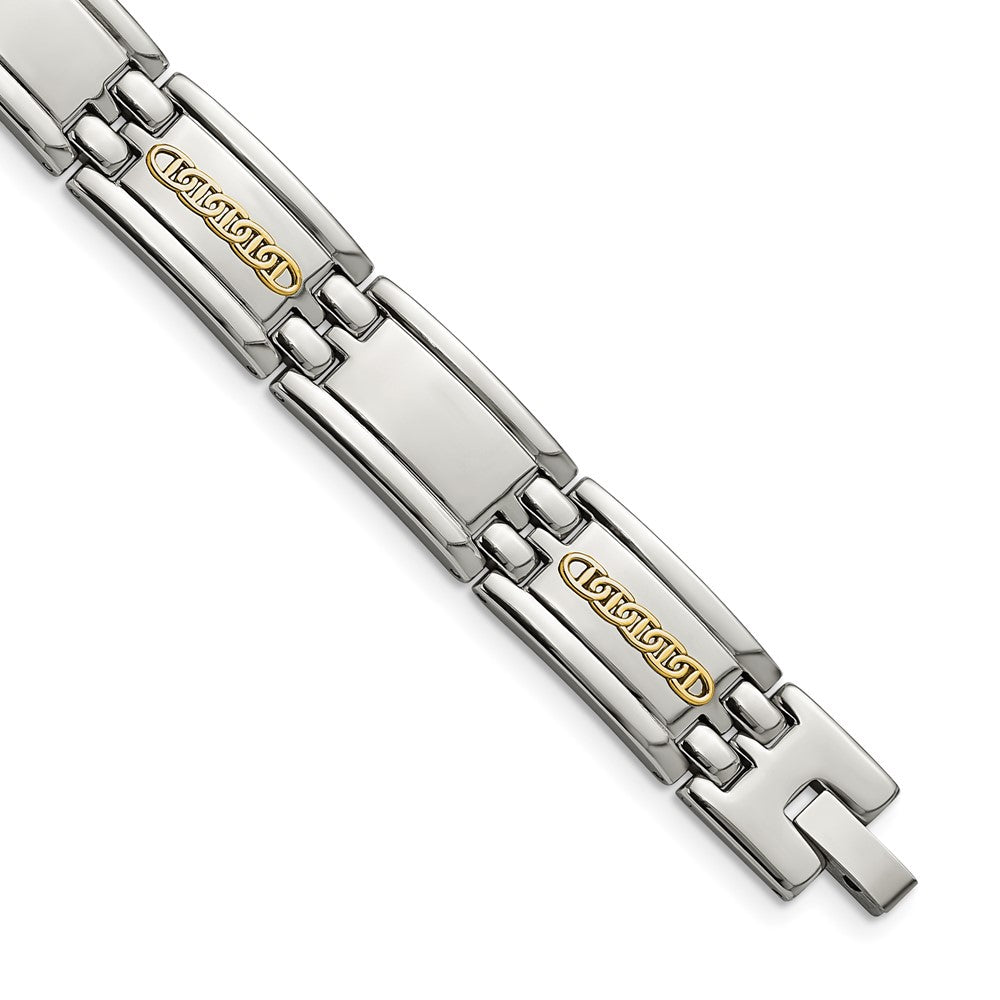 12mm Stainless Steel &amp; 14K Yellow Gold Accent Link Bracelet, 8.75 Inch, Item B18626 by The Black Bow Jewelry Co.