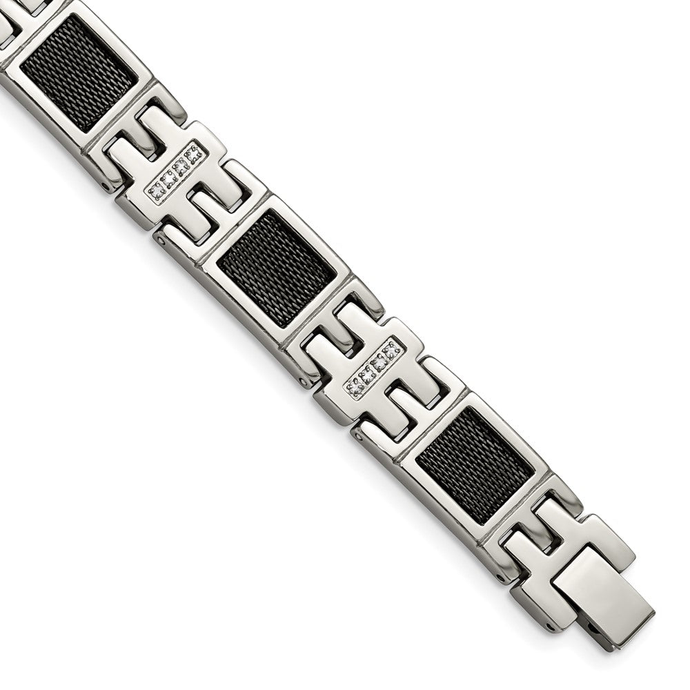 Stainless Steel Black Plated Mesh 1/3ctw Diamond Link Bracelet, 8.75in, Item B18627 by The Black Bow Jewelry Co.