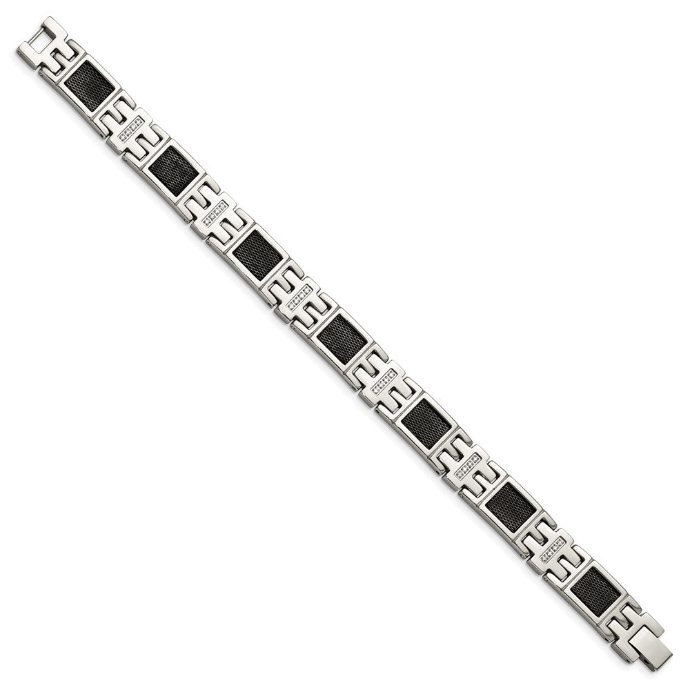 Alternate view of the Stainless Steel Black Plated Mesh 1/3ctw Diamond Link Bracelet, 8.75in by The Black Bow Jewelry Co.