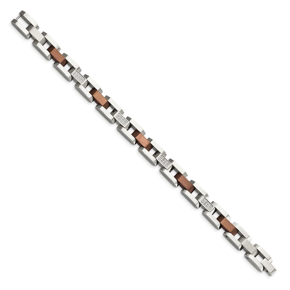 Alternate view of the 9mm Stainless Steel Brown Plated 1/4 Ctw Diamond Link Bracelet, 8.5 In by The Black Bow Jewelry Co.