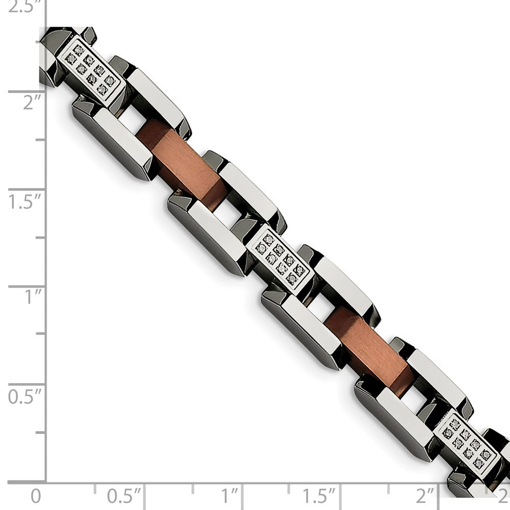 Alternate view of the 9mm Stainless Steel Brown Plated 1/4 Ctw Diamond Link Bracelet, 8.5 In by The Black Bow Jewelry Co.