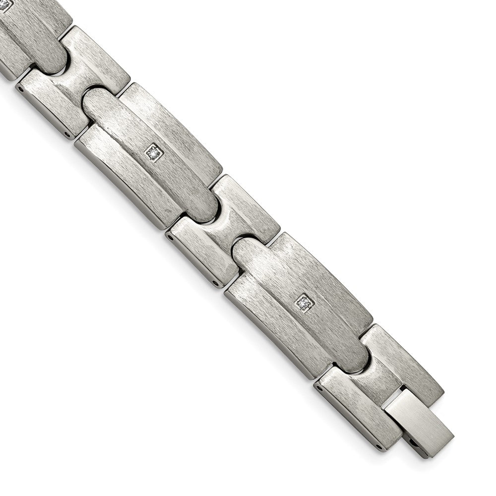 Men&#39;s 13mm Stainless Steel &amp; CZ Brushed Link Bracelet, 8.25 Inch, Item B18631 by The Black Bow Jewelry Co.