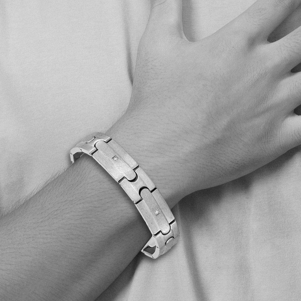 Alternate view of the Men's 13mm Stainless Steel & CZ Brushed Link Bracelet, 8.25 Inch by The Black Bow Jewelry Co.
