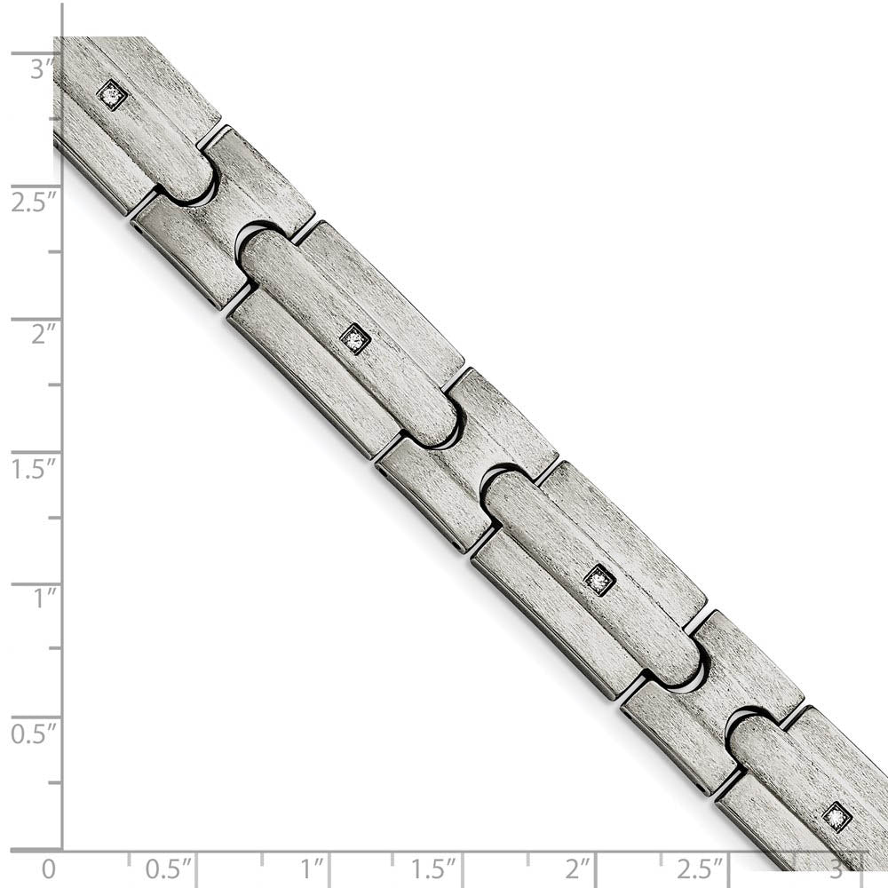Alternate view of the Men's 13mm Stainless Steel & CZ Brushed Link Bracelet, 8.25 Inch by The Black Bow Jewelry Co.