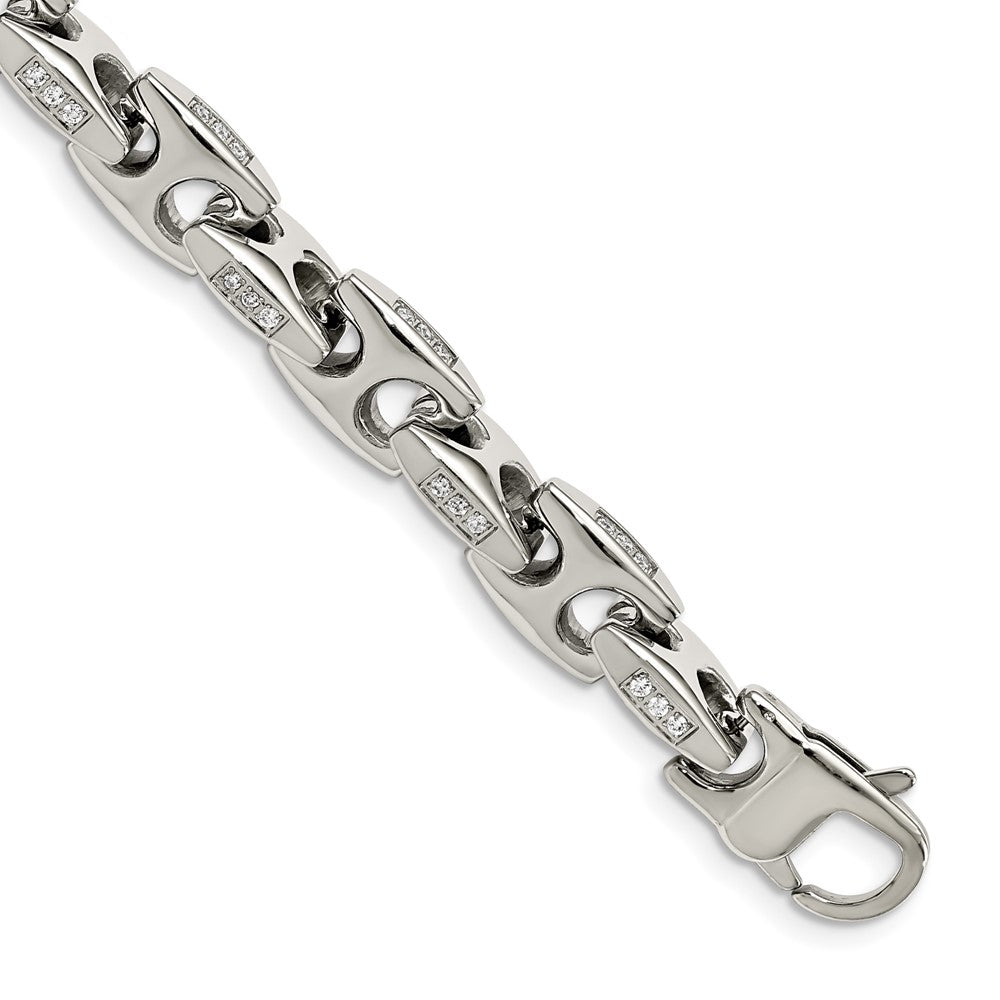 Men&#39;s 9.5mm Stainless Steel &amp; CZ Fancy Anchor Chain Bracelet, 9 Inch, Item B18632 by The Black Bow Jewelry Co.