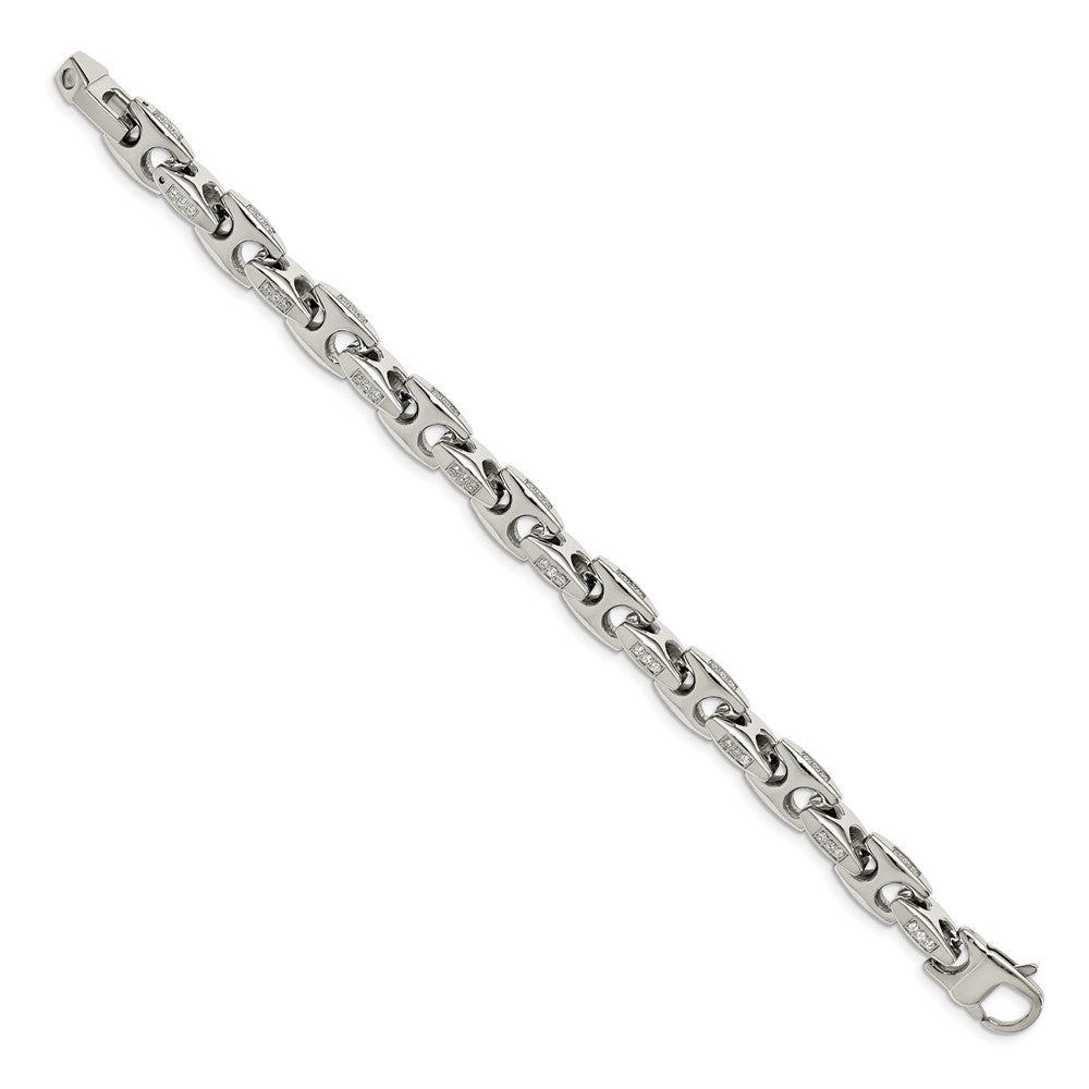 Alternate view of the Men&#39;s 9.5mm Stainless Steel &amp; CZ Fancy Anchor Chain Bracelet, 9 Inch by The Black Bow Jewelry Co.