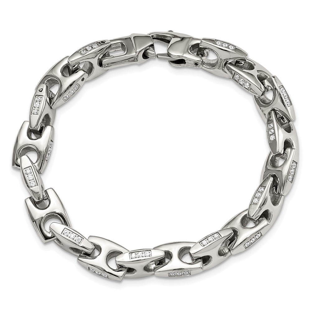 Alternate view of the Men&#39;s 9.5mm Stainless Steel &amp; CZ Fancy Anchor Chain Bracelet, 9 Inch by The Black Bow Jewelry Co.