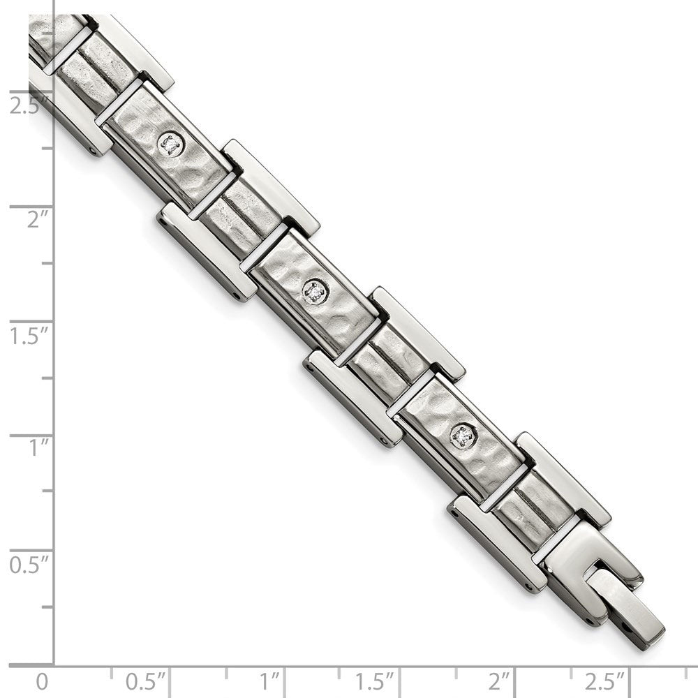 Alternate view of the 12mm Stainless Steel &amp; CZ Brushed &amp; Hammered Link Bracelet, 8.5 Inch by The Black Bow Jewelry Co.