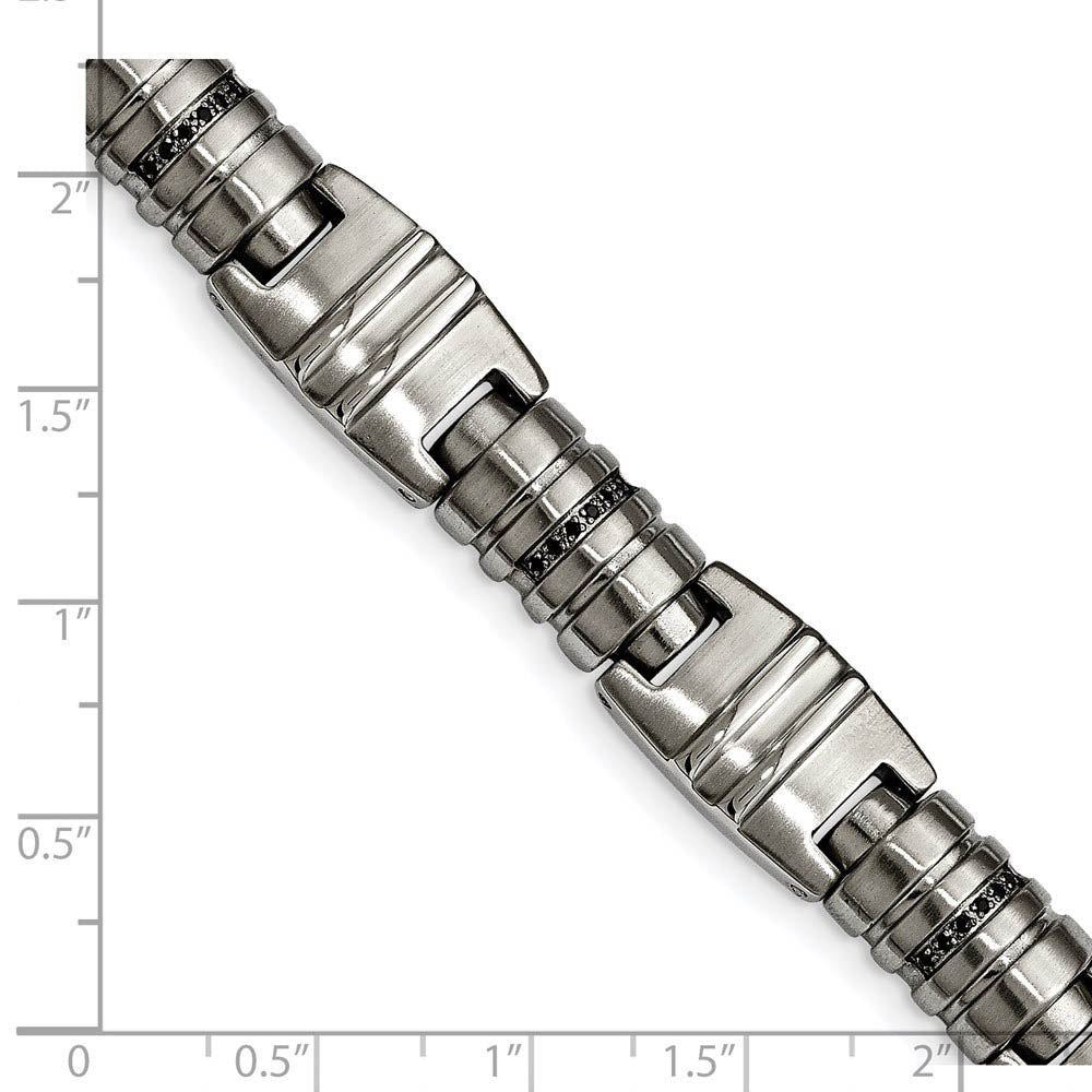 Alternate view of the Mens 12.5mm Stainless Steel & Black CZ Fancy Link Bracelet, 8.25 Inch by The Black Bow Jewelry Co.