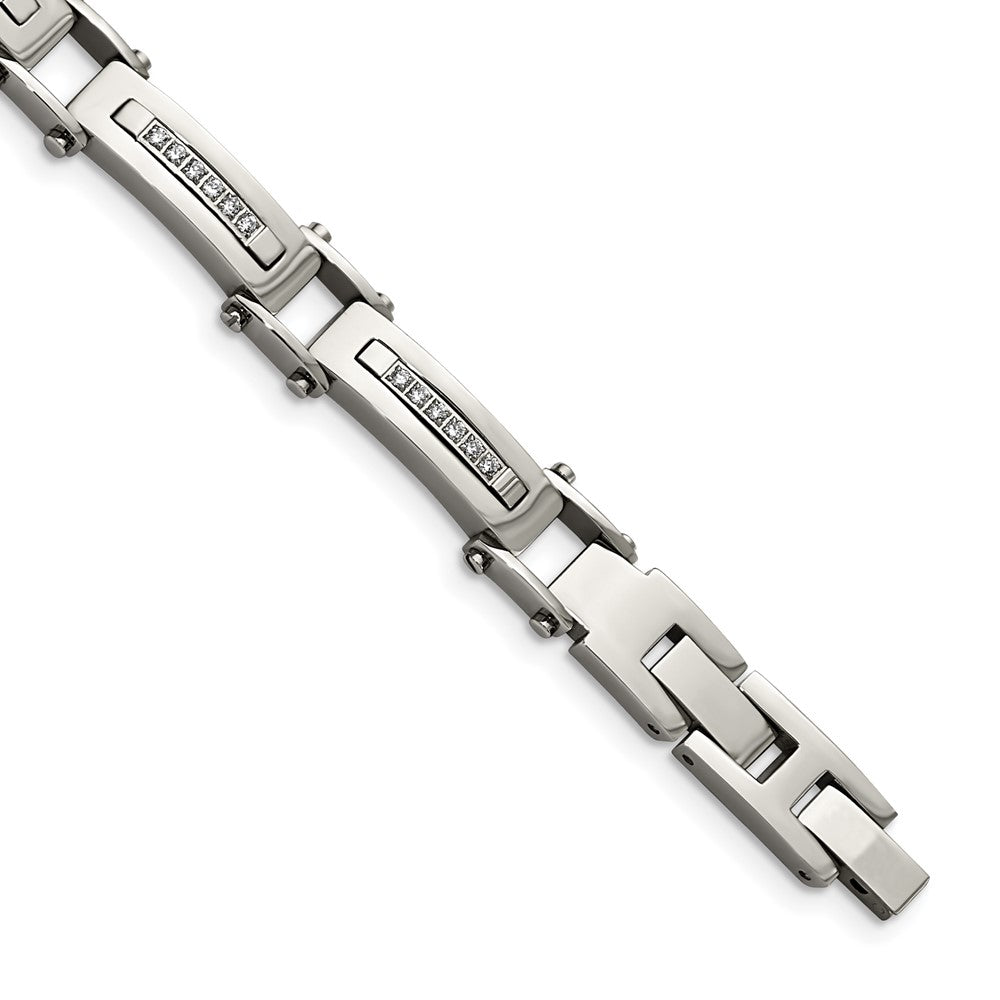 Men&#39;s 8mm Stainless Steel &amp; CZ Link Bracelet, 8.25 Inch Adjustable, Item B18636 by The Black Bow Jewelry Co.