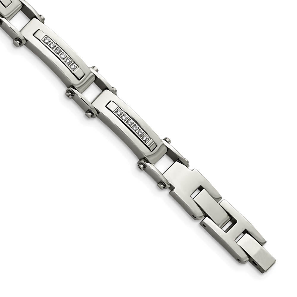 Men's 8mm Stainless Steel & CZ Link Bracelet, 8.25 Inch Adjustable, Item B18636 by The Black Bow Jewelry Co.