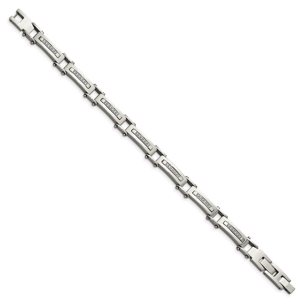 Alternate view of the Men&#39;s 8mm Stainless Steel &amp; CZ Link Bracelet, 8.25 Inch Adjustable by The Black Bow Jewelry Co.