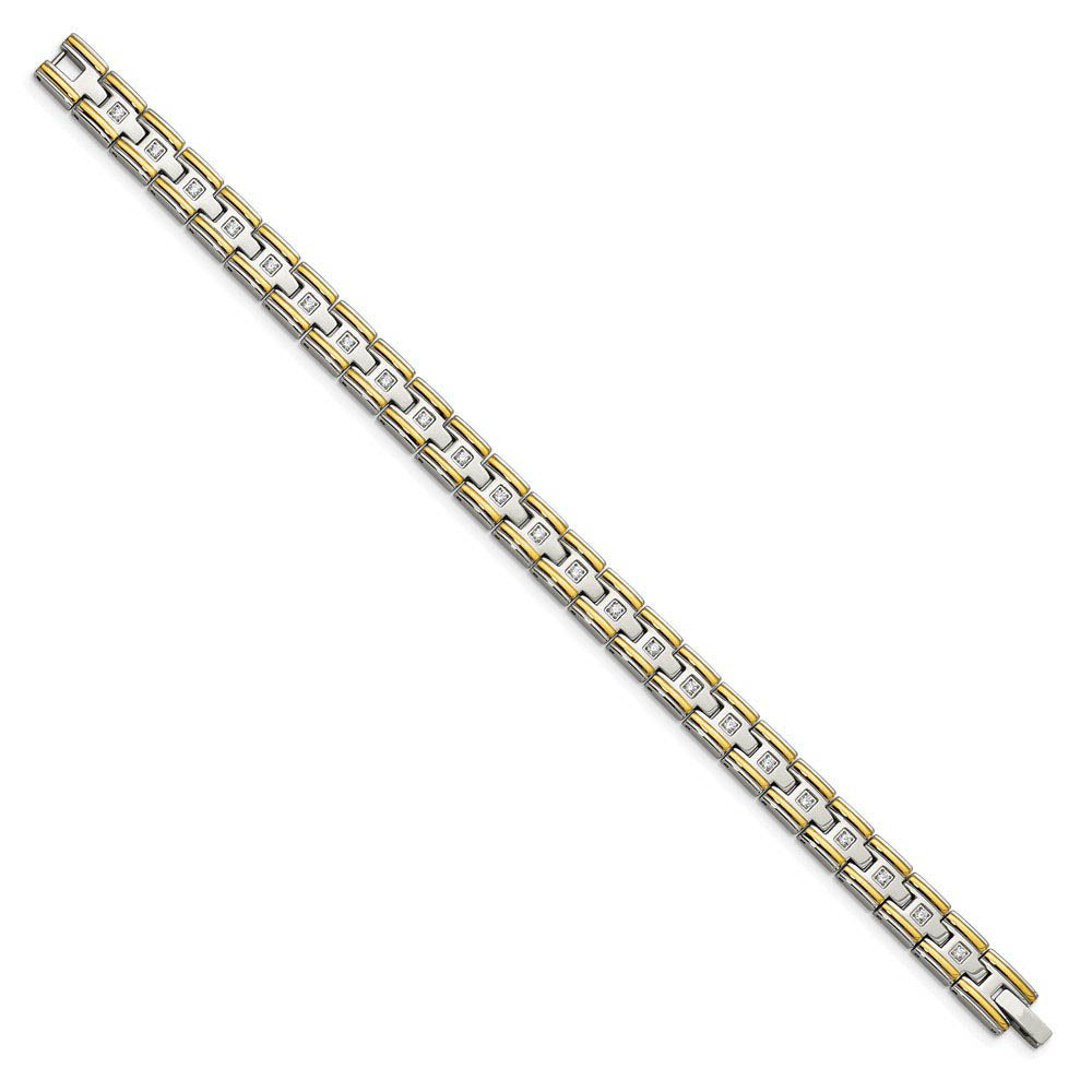 Alternate view of the Men's 8mm Stainless Steel, Gold Tone Plated & CZ Link Bracelet, 8.5 In by The Black Bow Jewelry Co.
