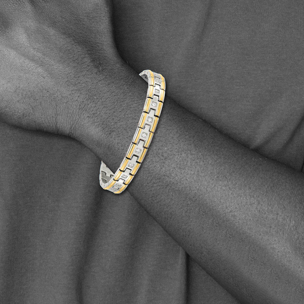 Alternate view of the Men's 8mm Stainless Steel, Gold Tone Plated & CZ Link Bracelet, 8.5 In by The Black Bow Jewelry Co.
