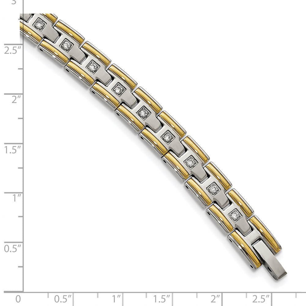 Alternate view of the Men's 8mm Stainless Steel, Gold Tone Plated & CZ Link Bracelet, 8.5 In by The Black Bow Jewelry Co.