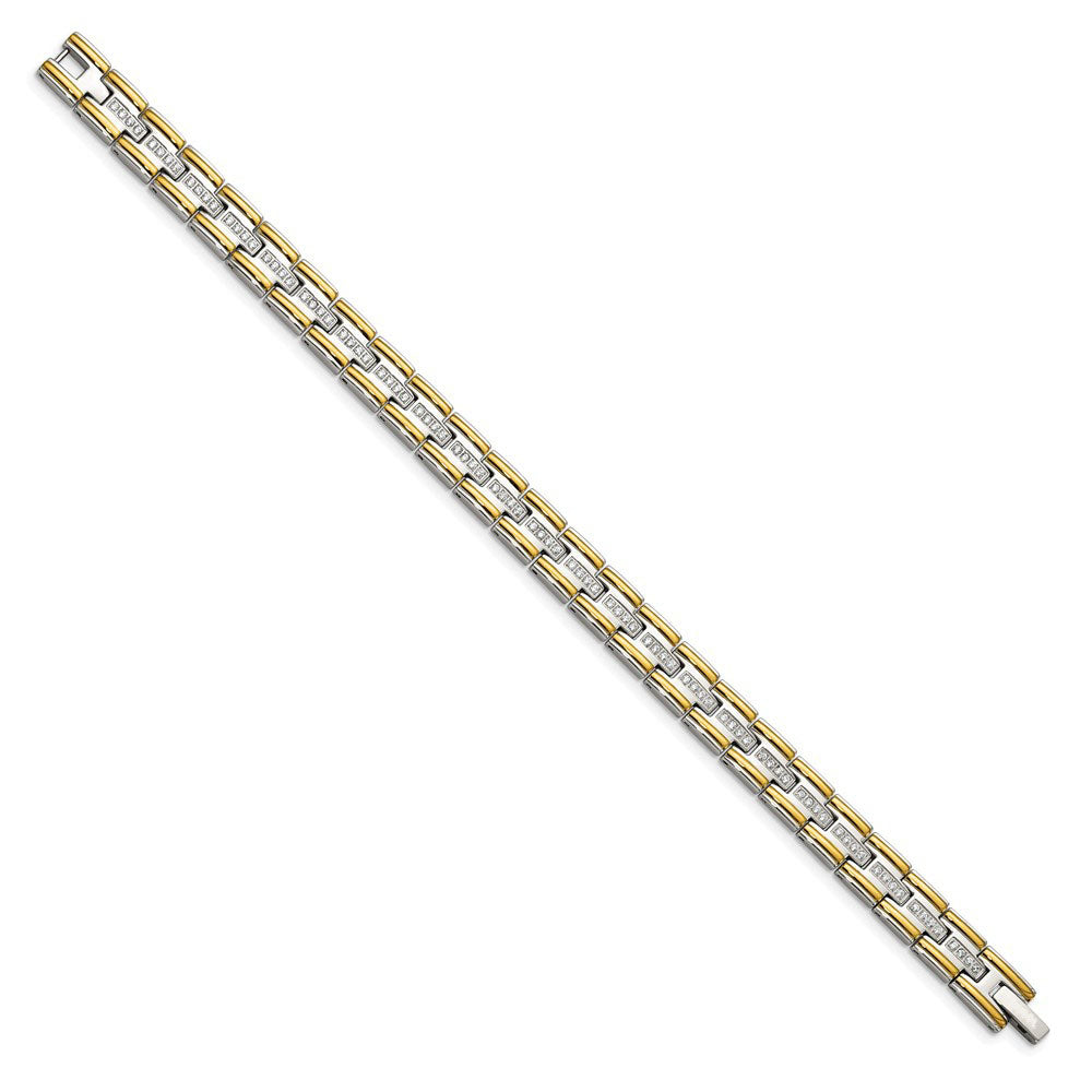 Alternate view of the Mens 8mm Stainless Steel, Gold-Tone Plated &amp; CZ Link Bracelet, 8.5 In by The Black Bow Jewelry Co.