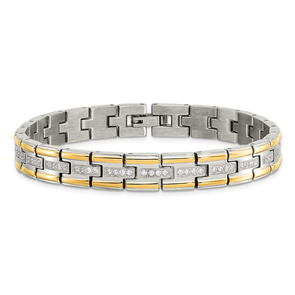 Alternate view of the Mens 8mm Stainless Steel, Gold-Tone Plated &amp; CZ Link Bracelet, 8.5 In by The Black Bow Jewelry Co.