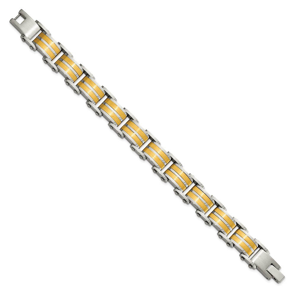 Alternate view of the 14.5mm Stainless Steel & Gold Tone Plated Link Bracelet, 8.25 Inch by The Black Bow Jewelry Co.