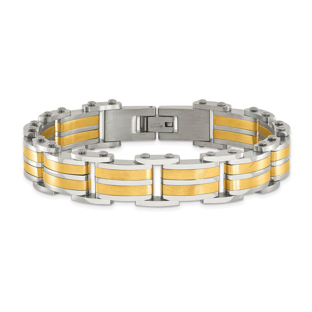 Alternate view of the 14.5mm Stainless Steel & Gold Tone Plated Link Bracelet, 8.25 Inch by The Black Bow Jewelry Co.