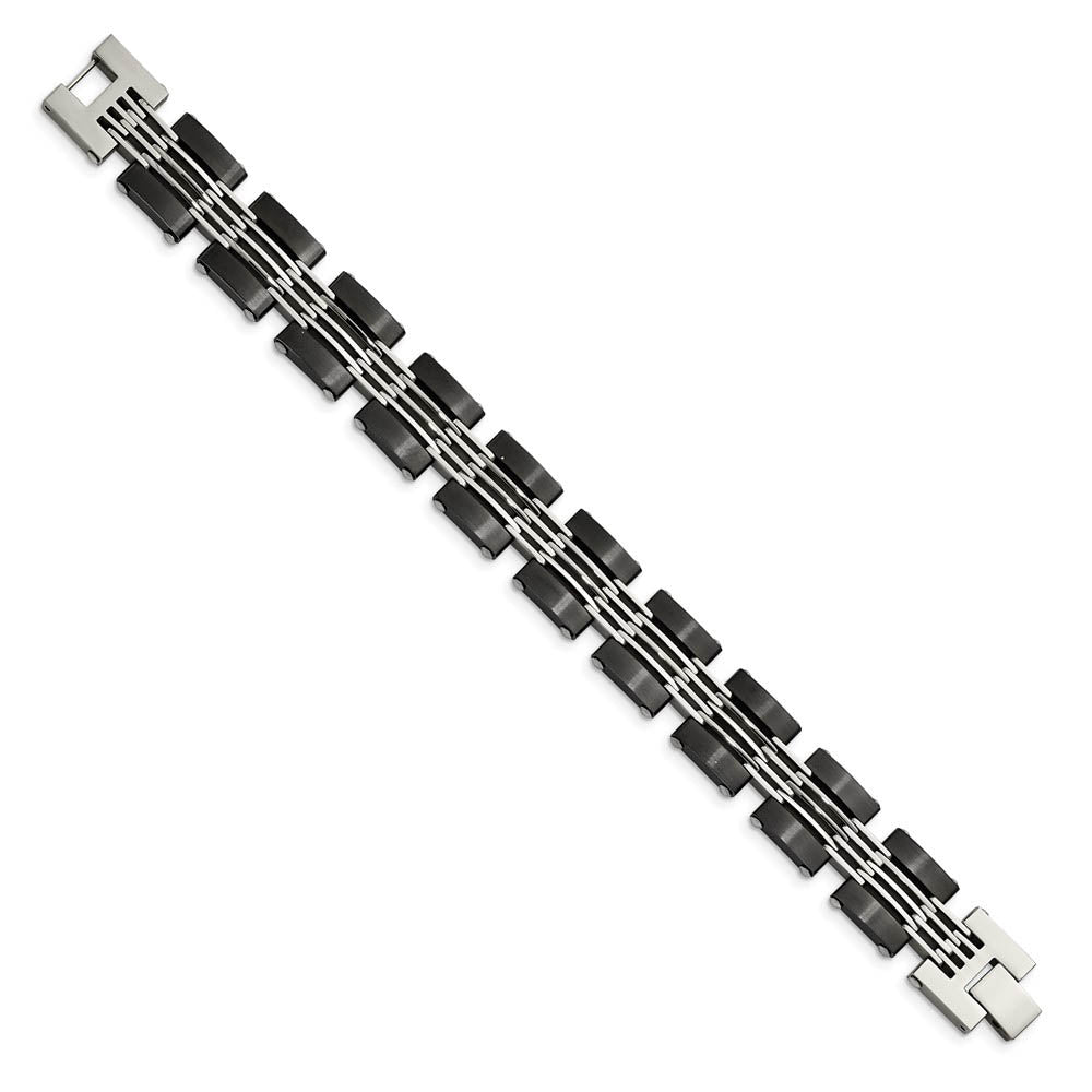 Alternate view of the Men's 15mm Two Tone Stainless Steel Link Bracelet, 8 Inch by The Black Bow Jewelry Co.