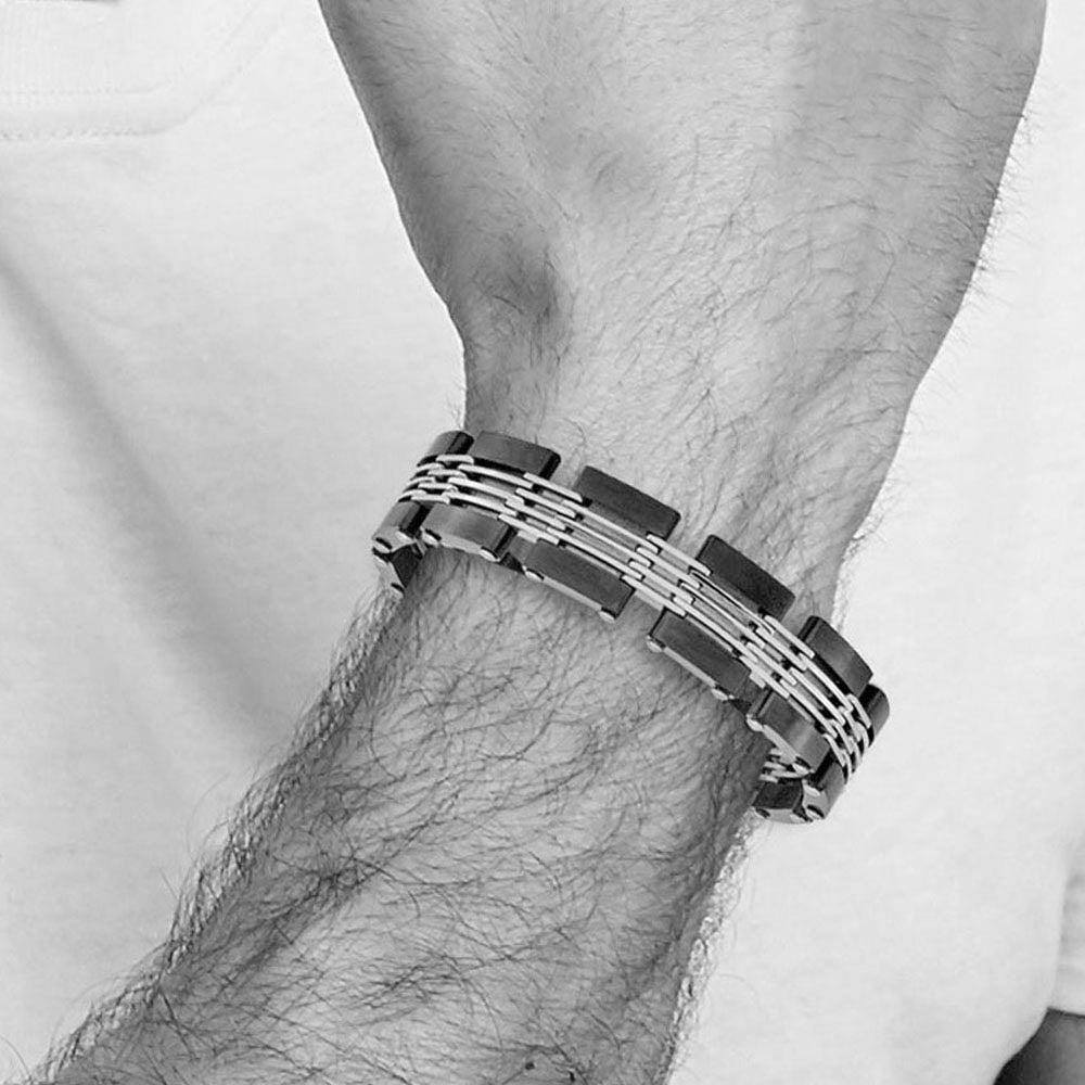 Alternate view of the Men's 15mm Two Tone Stainless Steel Link Bracelet, 8 Inch by The Black Bow Jewelry Co.