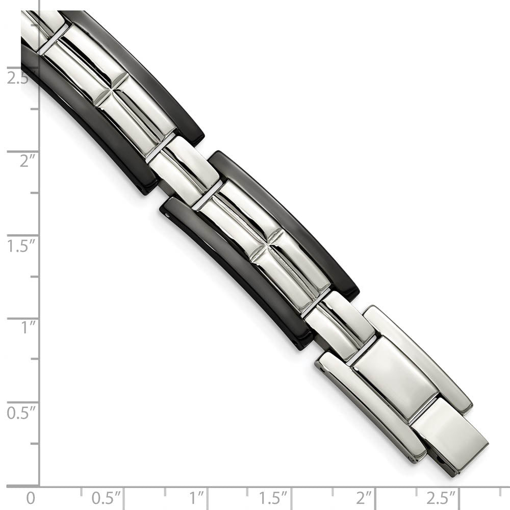 Alternate view of the 12mm Stainless Steel Polished & Black Plated Link Bracelet, 8.5 Inch by The Black Bow Jewelry Co.