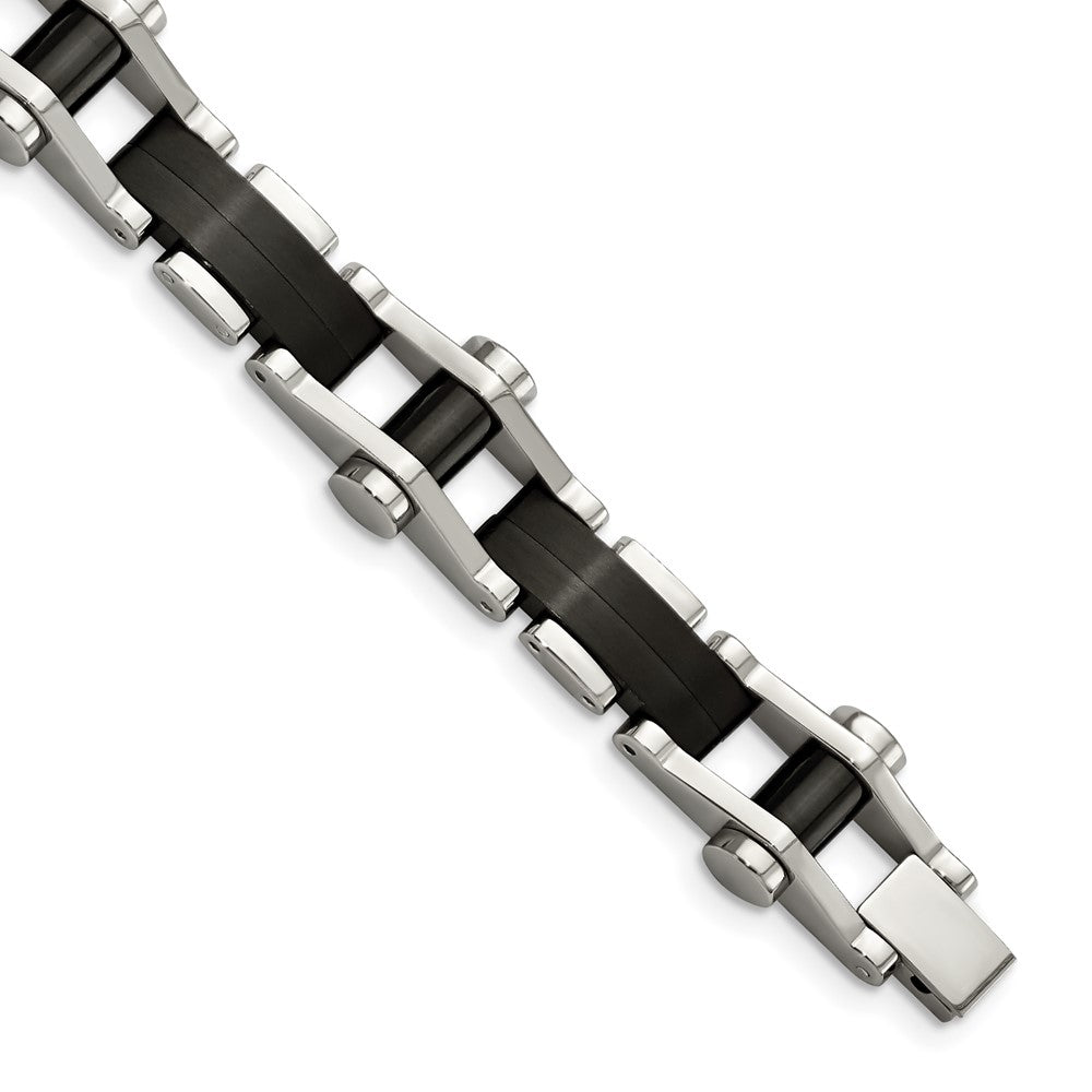 Mens 14mm Stainless Steel Polished &amp; Black Plated Link Bracelet, 8 In, Item B18645 by The Black Bow Jewelry Co.