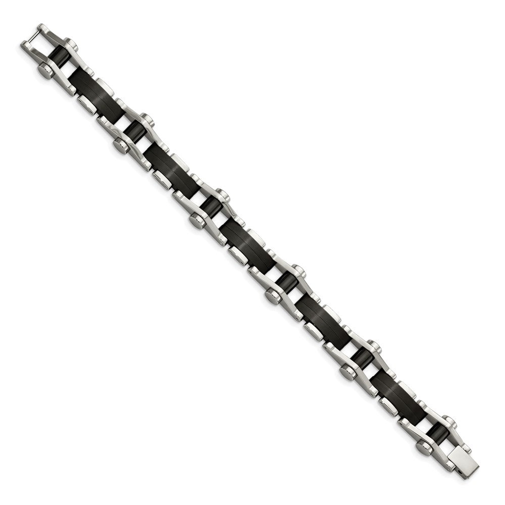 Alternate view of the Mens 14mm Stainless Steel Polished &amp; Black Plated Link Bracelet, 8 In by The Black Bow Jewelry Co.