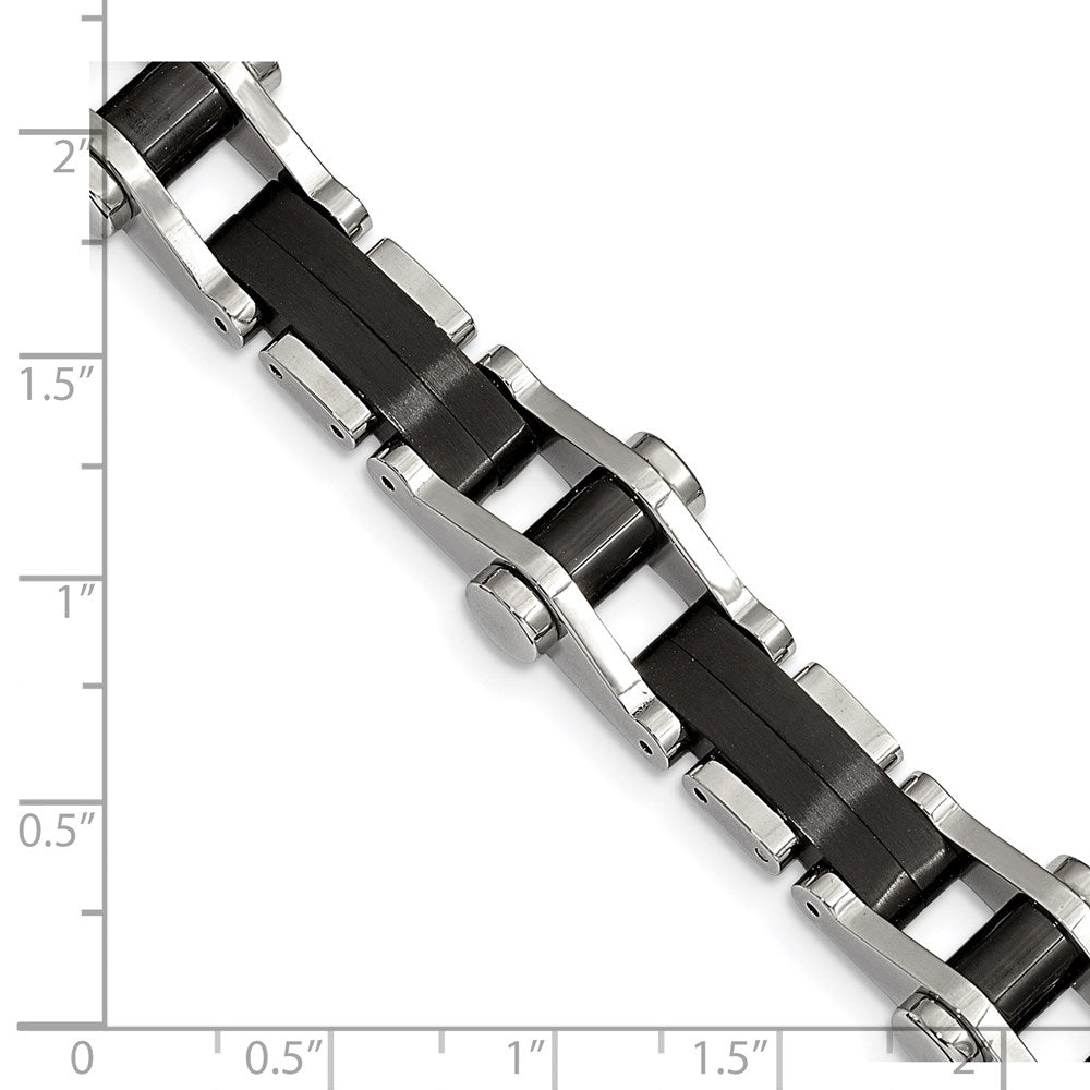 Alternate view of the Mens 14mm Stainless Steel Polished &amp; Black Plated Link Bracelet, 8 In by The Black Bow Jewelry Co.