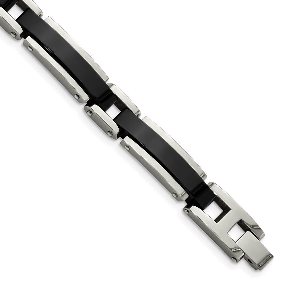 8.5mm Stainless Steel Polished & Black Plated Link Bracelet, 8.5 Inch, Item B18646 by The Black Bow Jewelry Co.