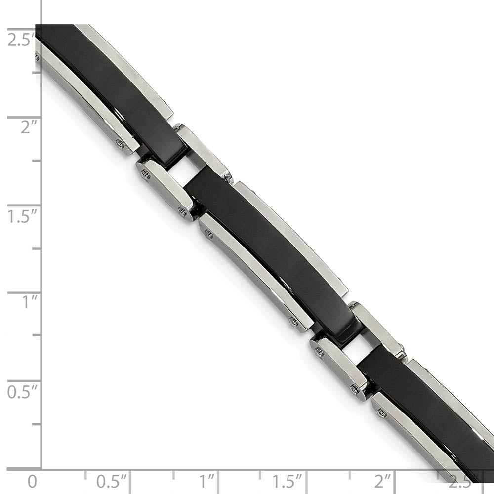 Alternate view of the 8.5mm Stainless Steel Polished & Black Plated Link Bracelet, 8.5 Inch by The Black Bow Jewelry Co.