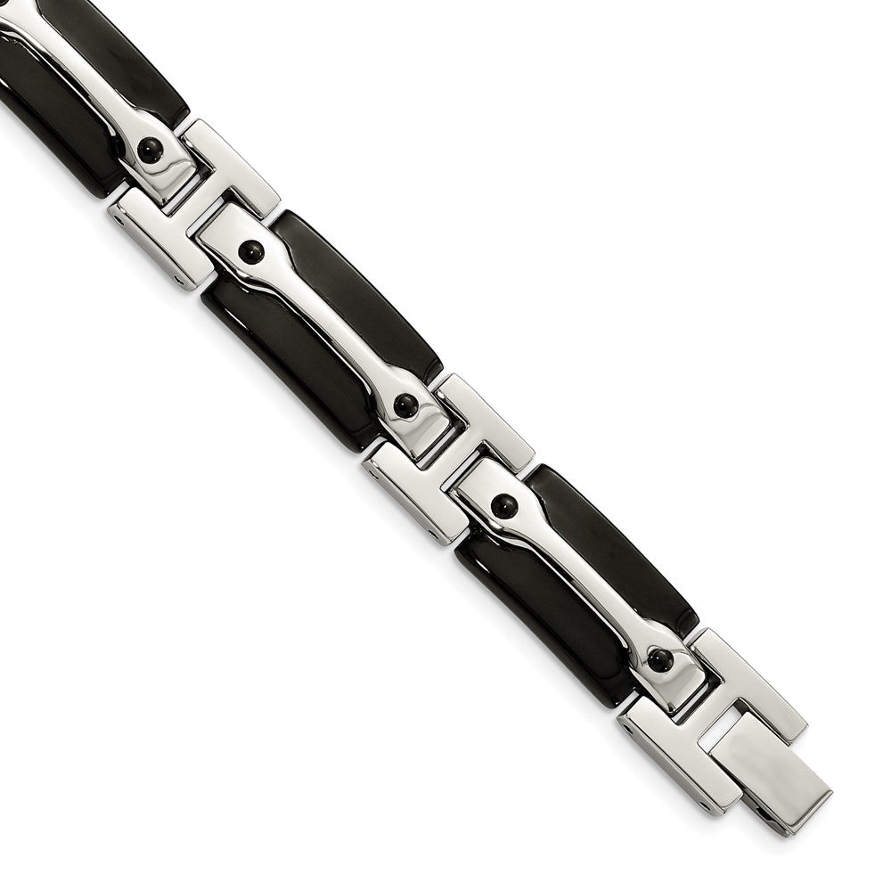 Mens 11mm Stainless Steel Polished &amp; Black Plated Link Bracelet, 9 In, Item B18647 by The Black Bow Jewelry Co.