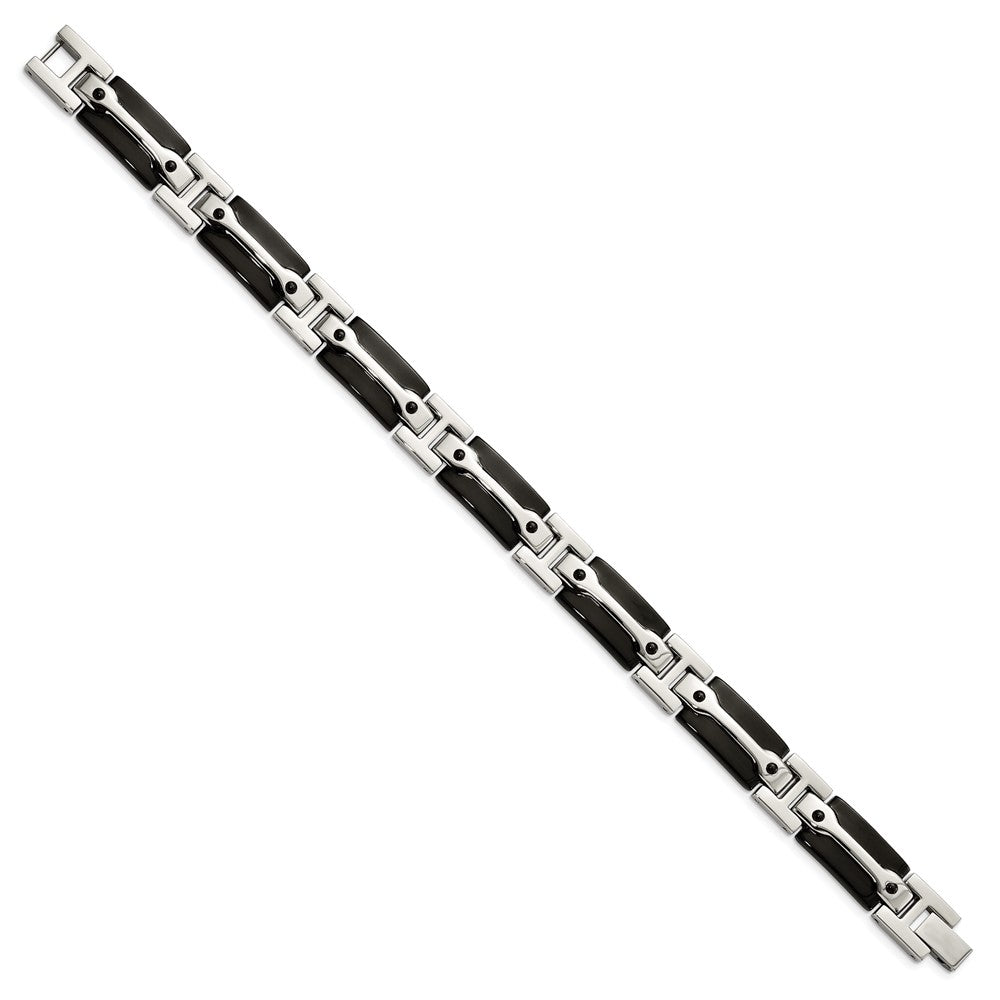 Alternate view of the Mens 11mm Stainless Steel Polished &amp; Black Plated Link Bracelet, 9 In by The Black Bow Jewelry Co.
