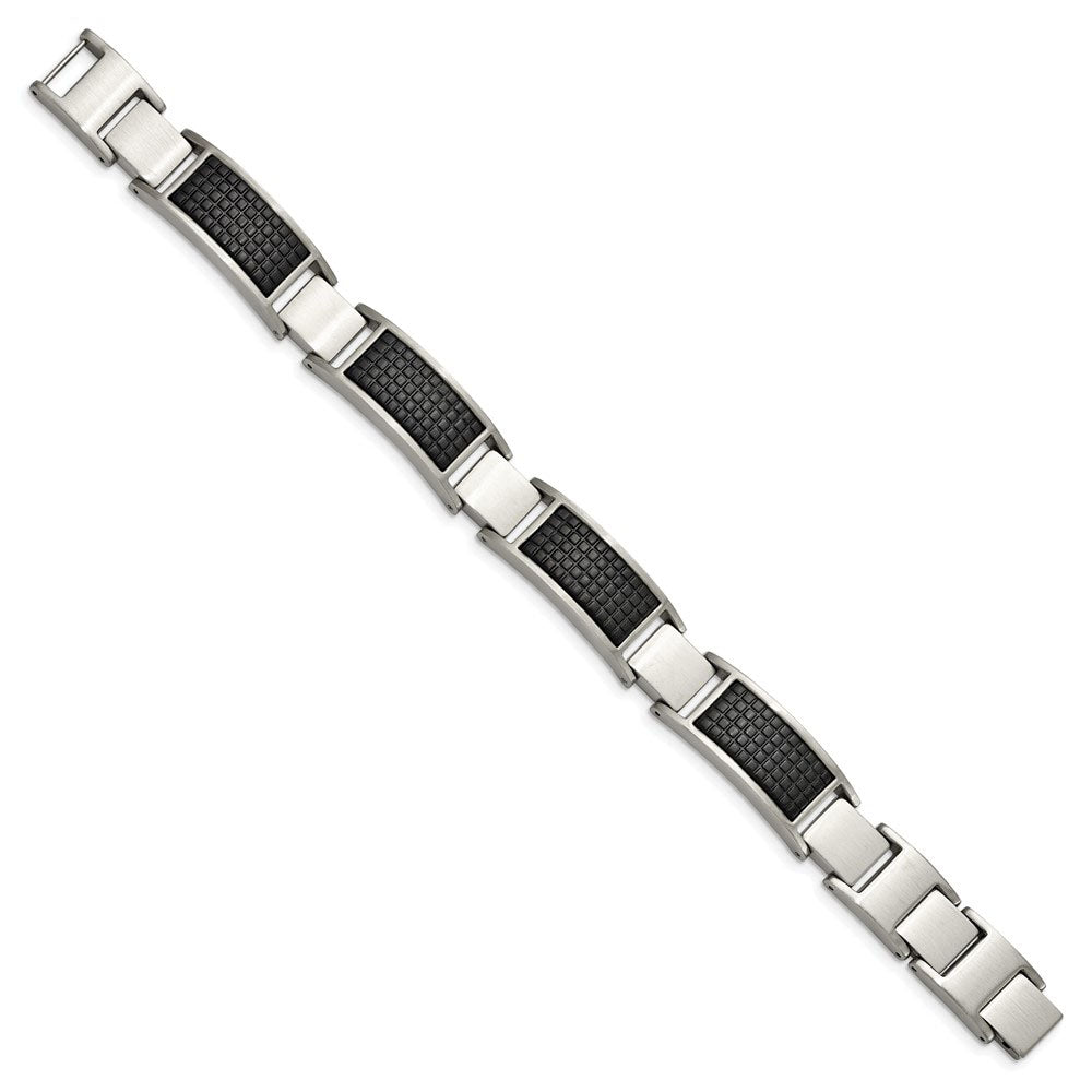 Alternate view of the 13mm Stainless Steel Brushed &amp; Black Plated Link Adj. Bracelet, 8 Inch by The Black Bow Jewelry Co.